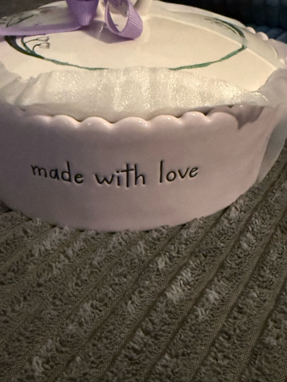 Rae Dunn Ceramic Covered Dish - Lilac & White- "Made With Love" - Picture 7 of 10
